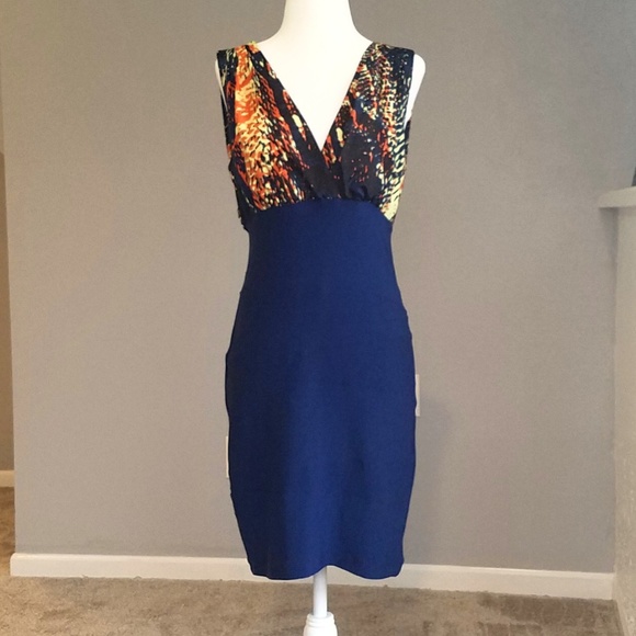 NWT Bisou Bisou Floral and Navy Dress - Picture 2 of 5